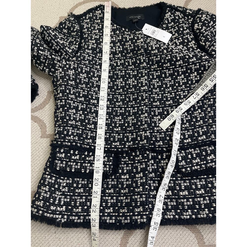 Ann Taylor Black White Checkered Tweed Blazer Suit Jacket Size 4 NWT - Picture 3 of 12